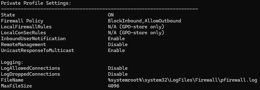 Win Firewall show profile